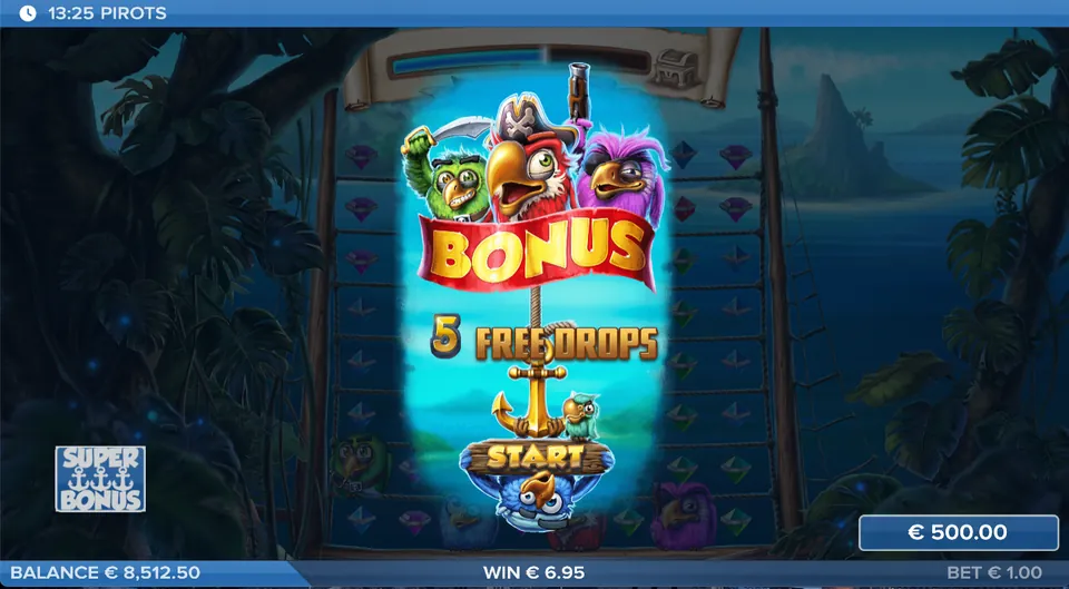 Het bonusspel van Pirots start met 5 free drops